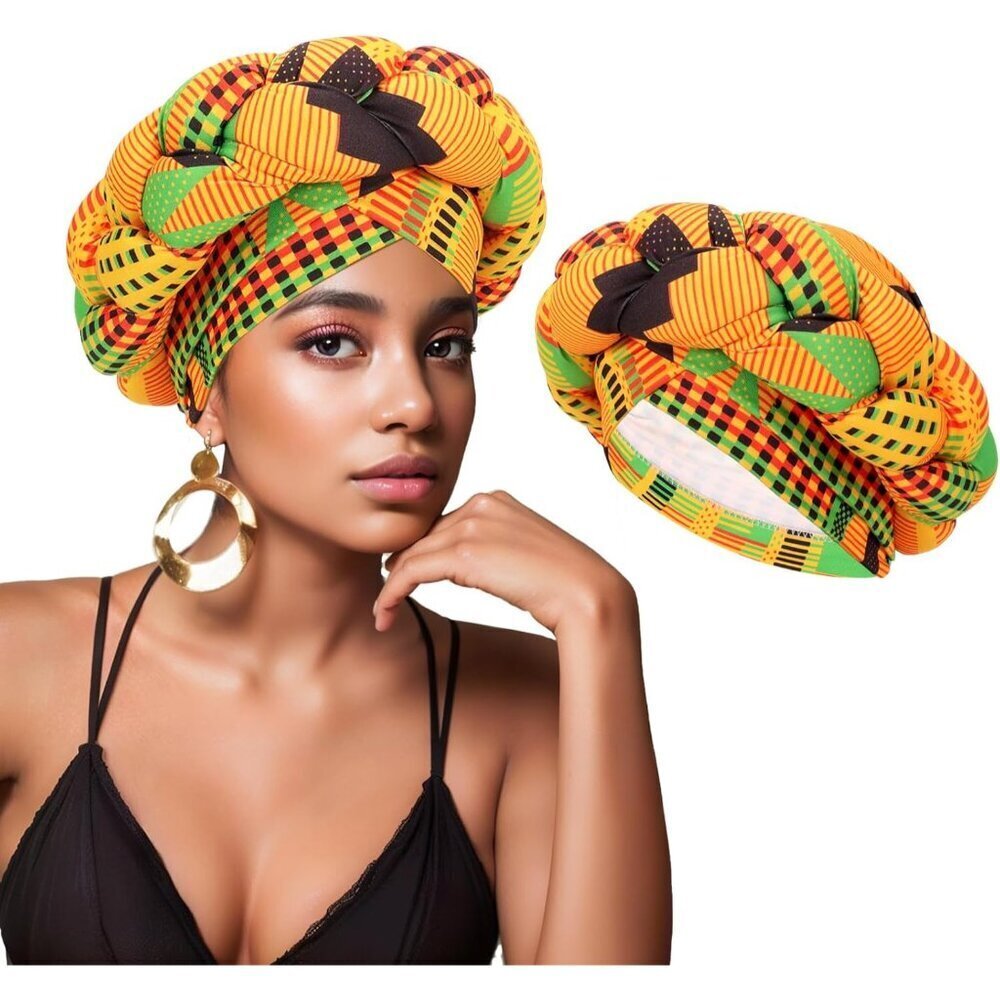 African Head Wraps Pack Polyester Big Braid Printed Stretchy Fashion
